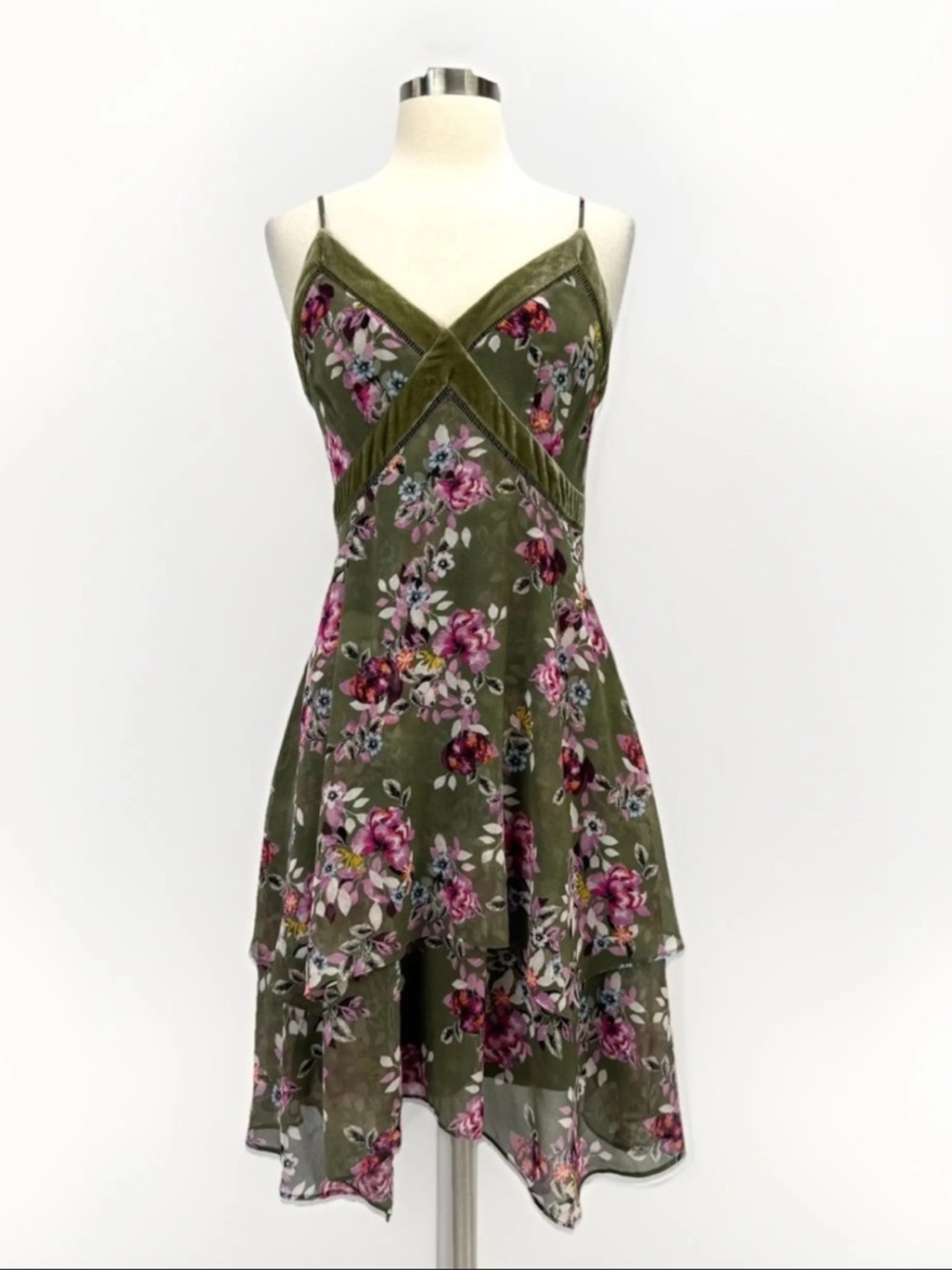 White House Black Market Floral Asymmetrical Midi Dress